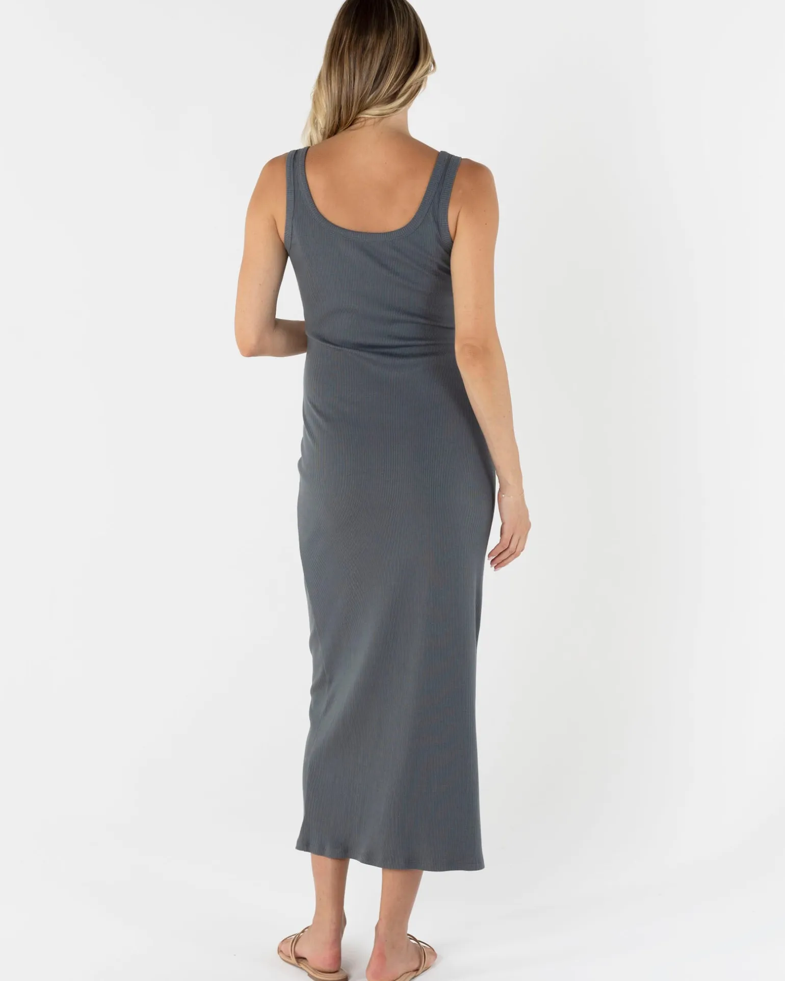 Eliza Maternity Ribbed Tube Midi Dress In Gray