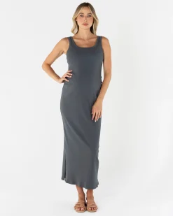 Eliza Maternity Ribbed Tube Midi Dress In Gray