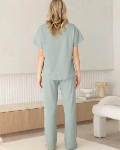 Ellen Maternity Cotton Blend Lounge Pants in Dusty Green