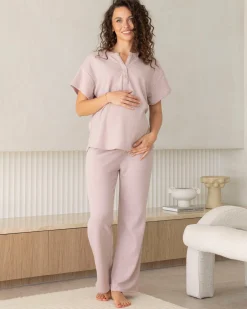 Ellen Maternity Cotton Blend Lounge Pants in Blush
