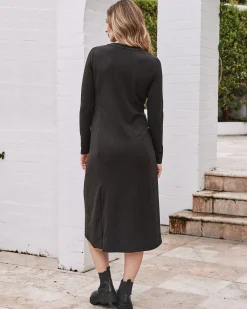 Eloise Maternity Waffle Knit Dress in Charcoal