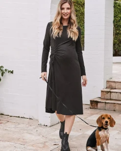 Eloise Maternity Waffle Knit Dress in Charcoal