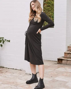 Eloise Maternity Waffle Knit Dress in Charcoal