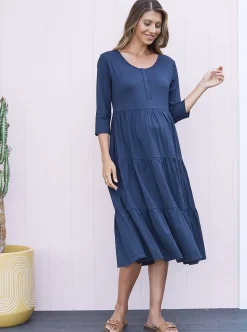 Essential Maternity Tiered Midi Dress in Navy