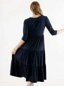Essential Maternity Tiered Midi Dress in Navy