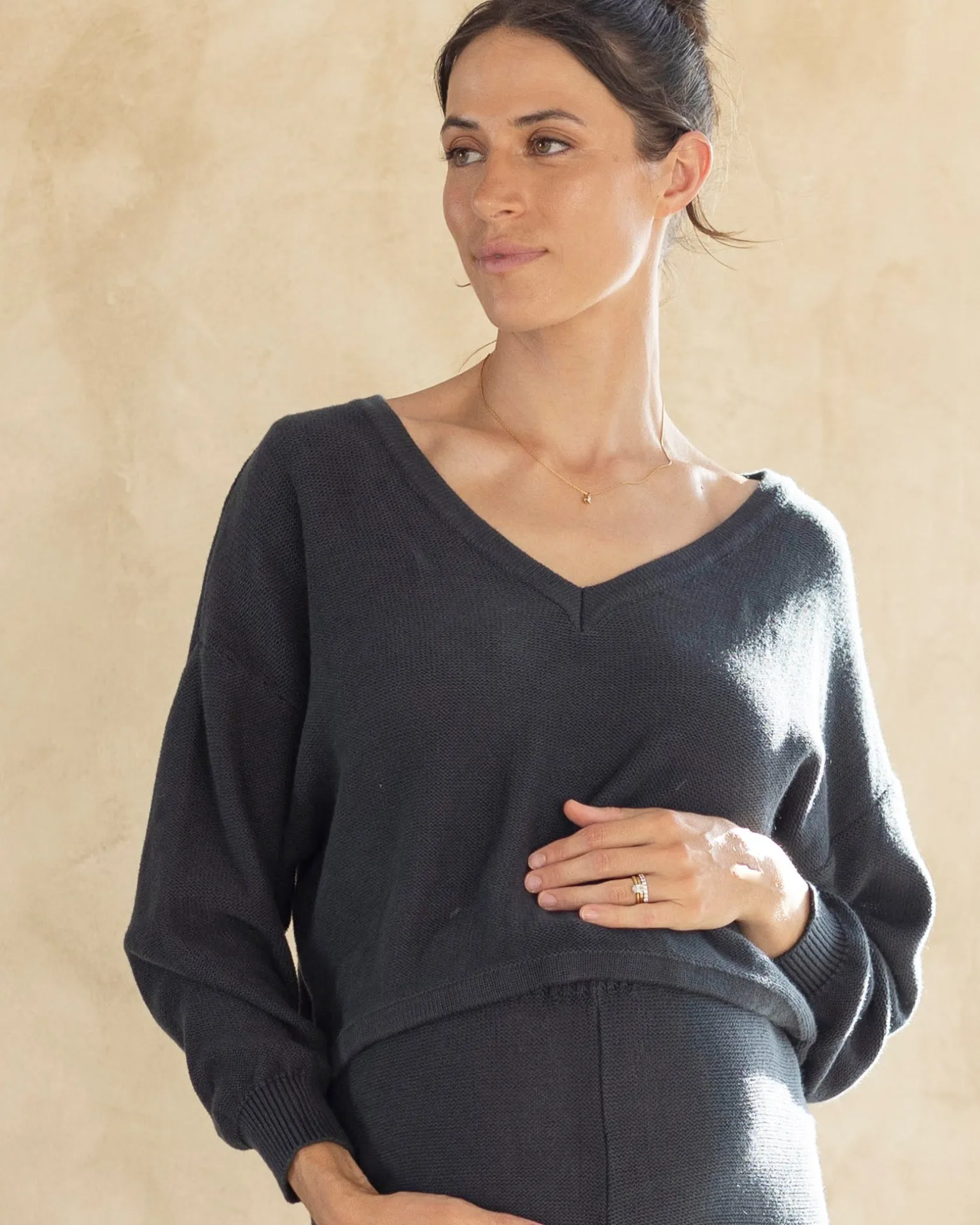 Evelyn Cotton Knit Jumper in Slate Grey