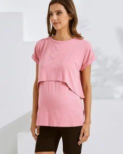 Everyday Nursing Tee with Discreet Front Panel Access In Soft Blush Pink