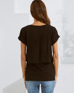 Everyday Nursing Tee with Discreet Front Panel Access In Black