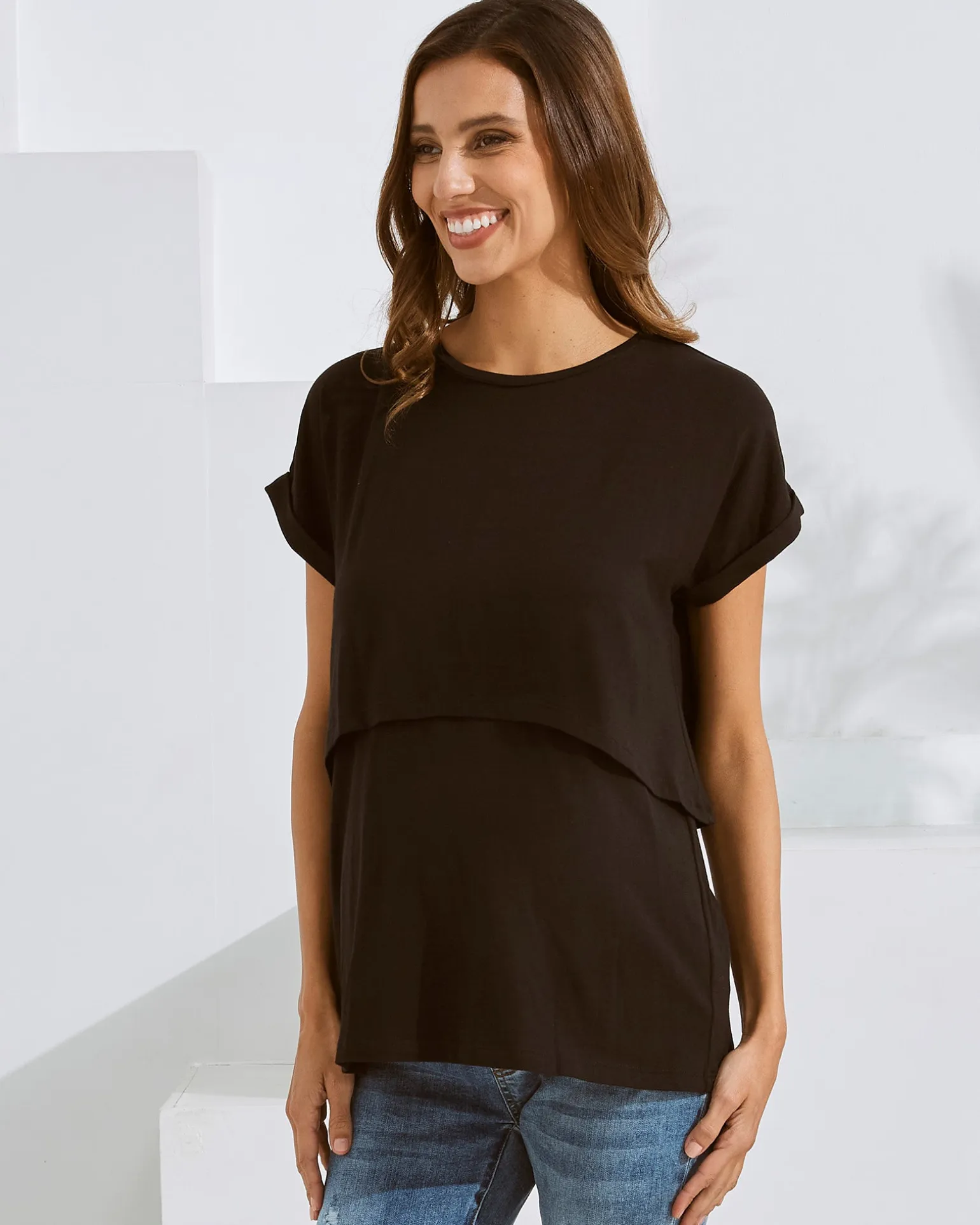 Everyday Nursing Tee with Discreet Front Panel Access In Black