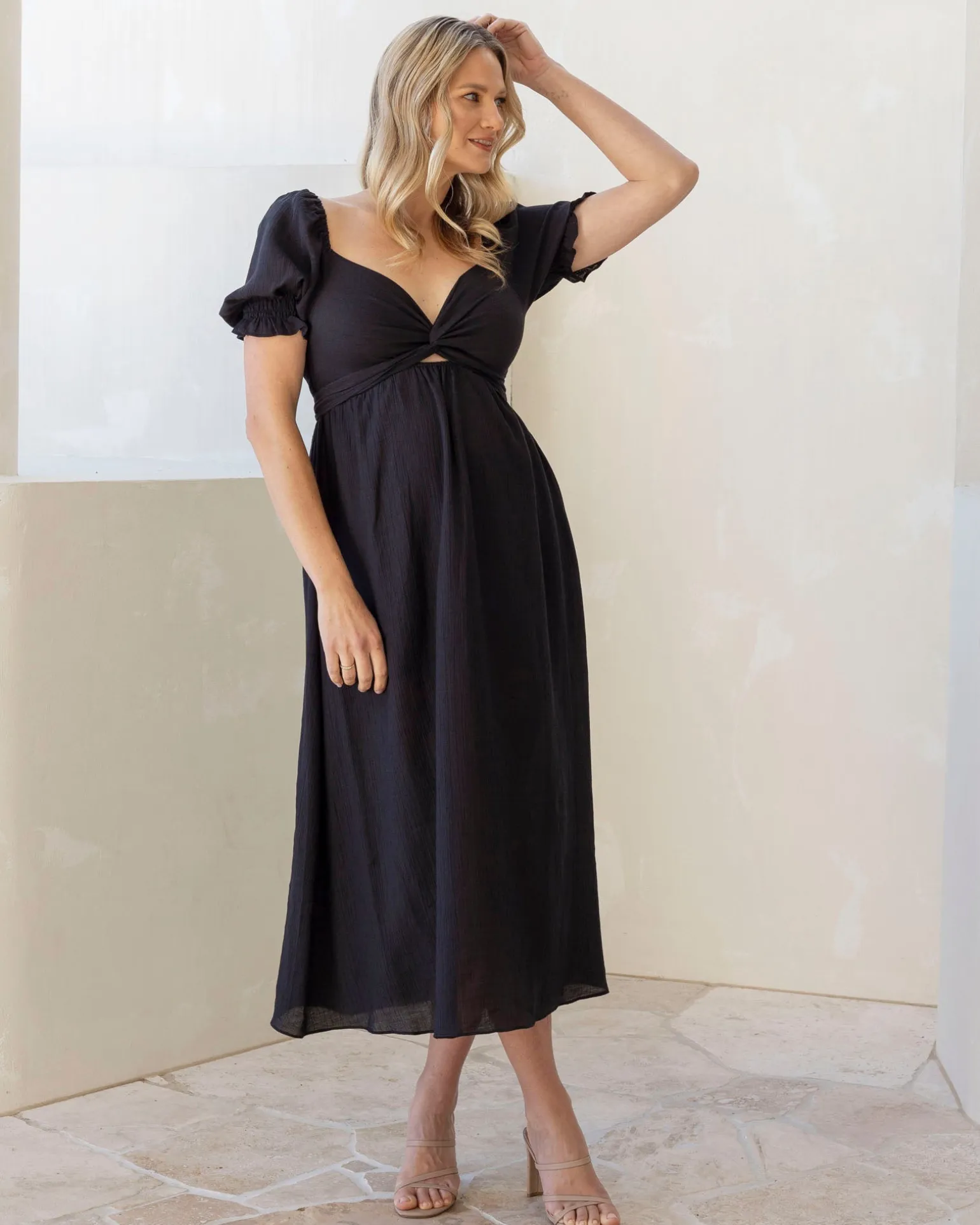 Fabia Reversible Tie Maternity Dress In Black