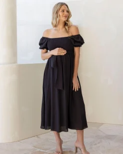 Fabia Reversible Tie Maternity Dress In Black