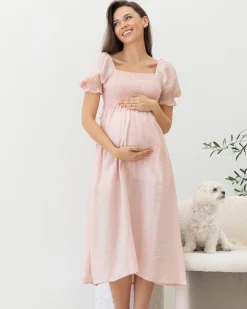 Fabia Reversible Tie Maternity Dress In Soft Pink