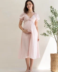 Fabia Reversible Tie Maternity Dress In Soft Pink