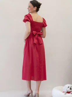 Fabia Reversible Tie Maternity Cotton Dress In Noel Red