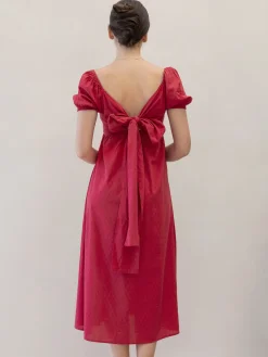 Fabia Reversible Tie Maternity Cotton Dress In Noel Red