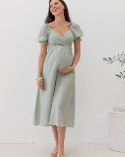 Fabia Reversible Tie Maternity Dress In Mint Green