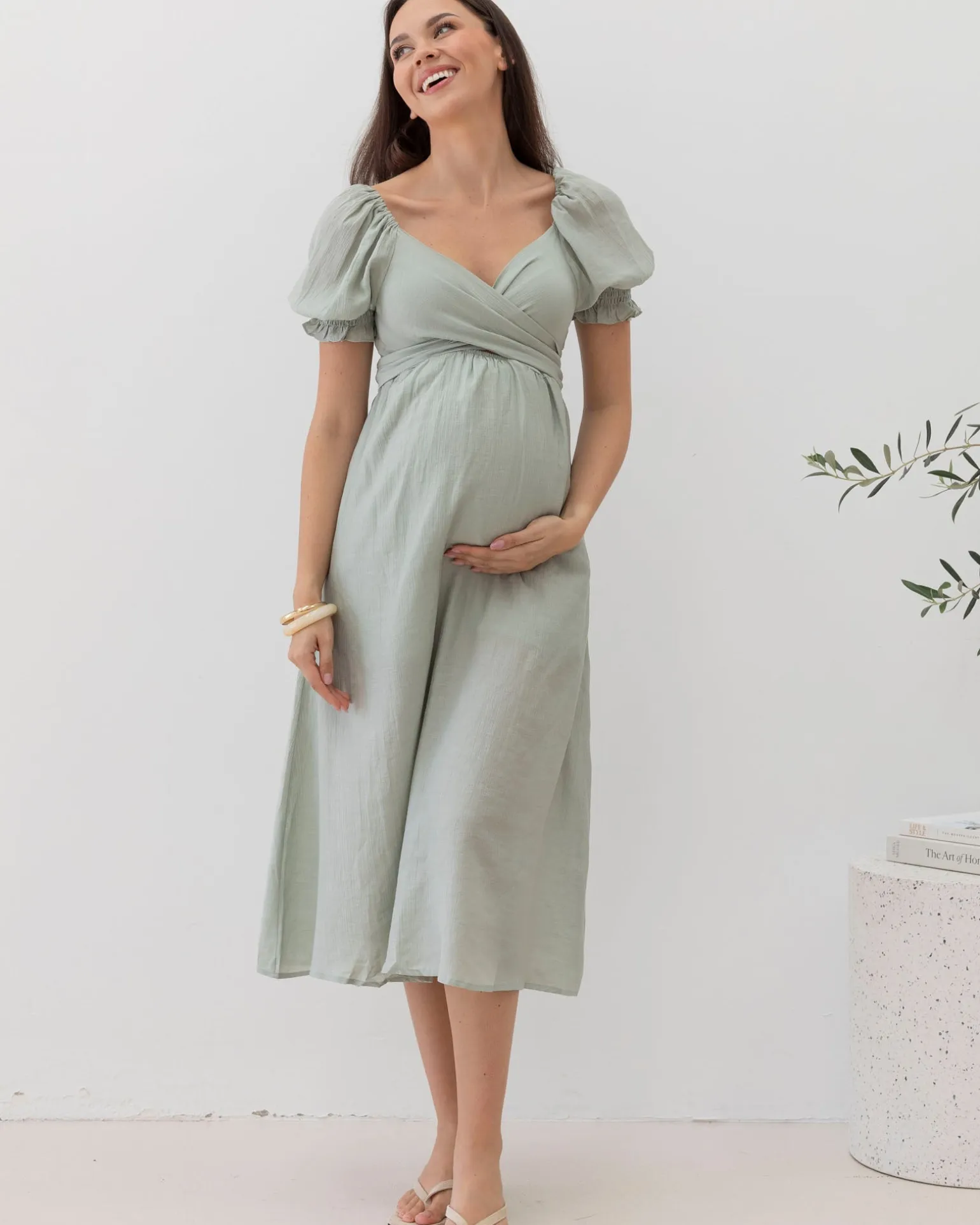 Fabia Reversible Tie Maternity Dress In Mint Green