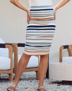 Fitted Maternity Bamboo Skirt - Orange and Blue Stripe