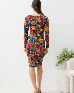 Flora Long Sleeve Red Floral Print Maternity Bodycon Dress