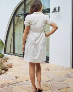 Freya Maternity Tiered Cotton Shirt Dress In White