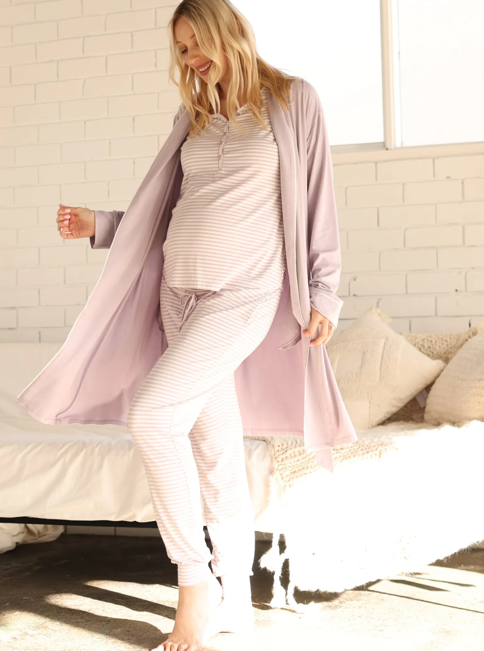 Full Sleeve Maternity and Nursing Bamboo/Cotton Lavender Pajama Set