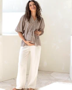 Gemma Maternity & Nursing Linen Stripe Shirt