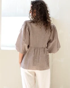 Gemma Maternity & Nursing Linen Stripe Shirt