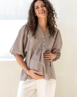 Gemma Maternity & Nursing Linen Stripe Shirt