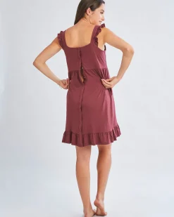 Grace Hospital Birthing Gown/Night Dress with Nursing Access - Burgundy Red