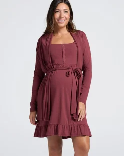 Grace Hospital Birthing Gown/Night Dress with Nursing Access - Burgundy Red