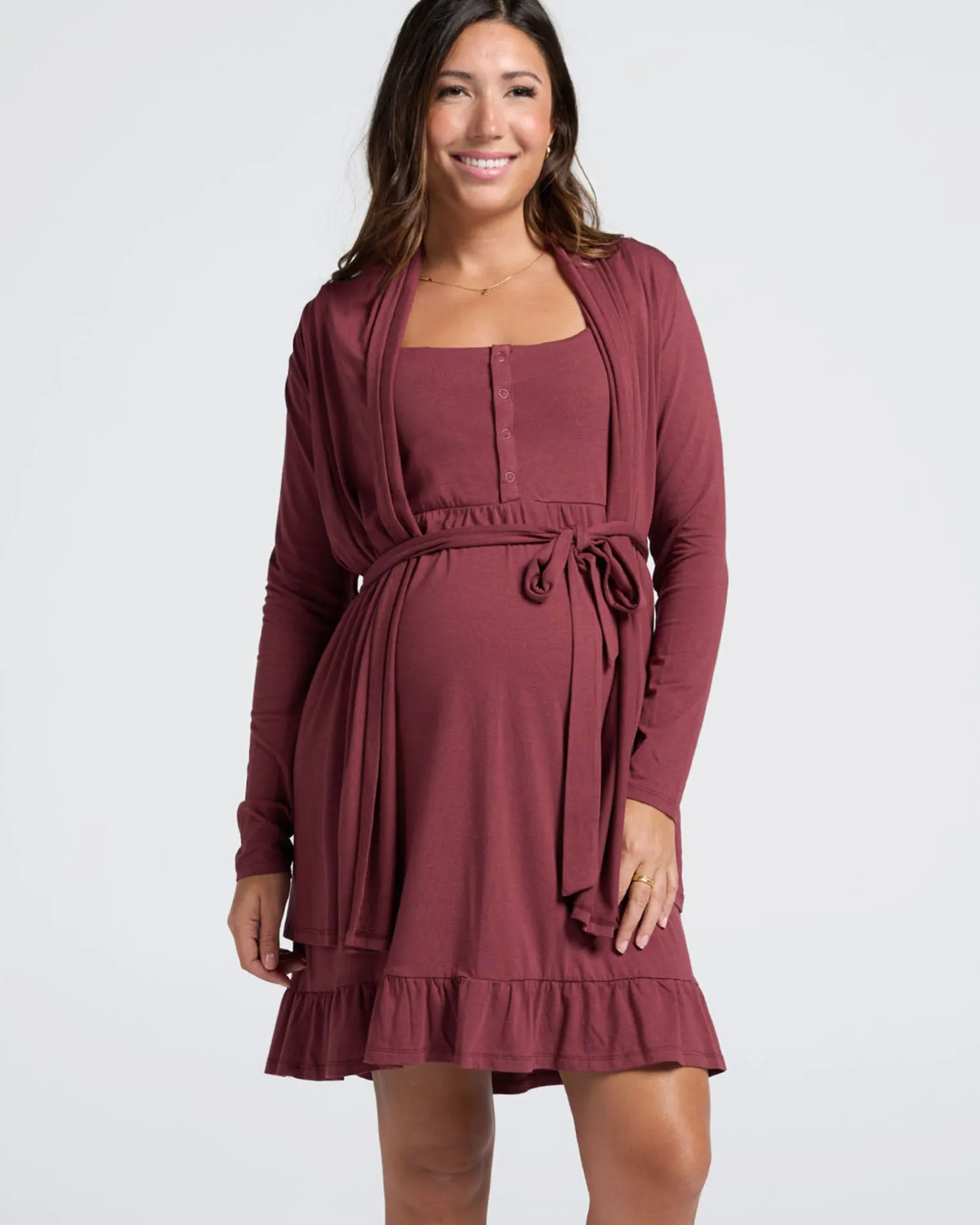 Grace Hospital Birthing Gown/Night Dress with Nursing Access - Burgundy Red