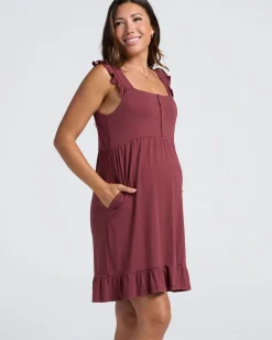 Grace Hospital Birthing Gown/Night Dress with Nursing Access - Burgundy Red