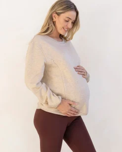 Harper Maternity/Nursing Sweatshirt with Zipper in Apricot