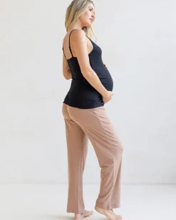 High Waist Maternity Lounge Pant in Brushed Rib - Black