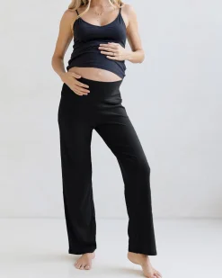 High Waist Maternity Lounge Pant in Brushed Rib - Black
