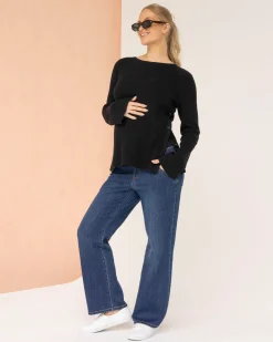 High Waist Relaxed Maternity Denim Blue Jean