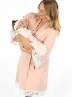 Hospital Pack: Maternity Nightie + Robe + Free Baby Wrap - Pink