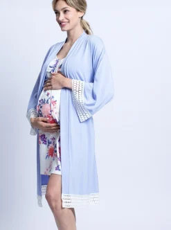 Hospital Pack: Nursing Dress + Robe + Free Baby Pouch - Blue & Pink