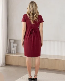 Iris Maternity Crossover Jersey Work Dress in Burgundy