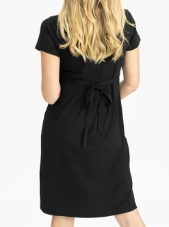 Iris Maternity Crossover Neckline Tie Back Jersey Work Dress in Black