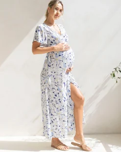 Isabella Blue Flora Maternity & Nursing Wrap Dress