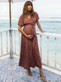 Isabella Rust Leopard Print Maternity & Nursing Maxi Dress