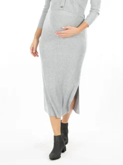 Jade Wool Blend Maternity Midi Skirt in Grey
