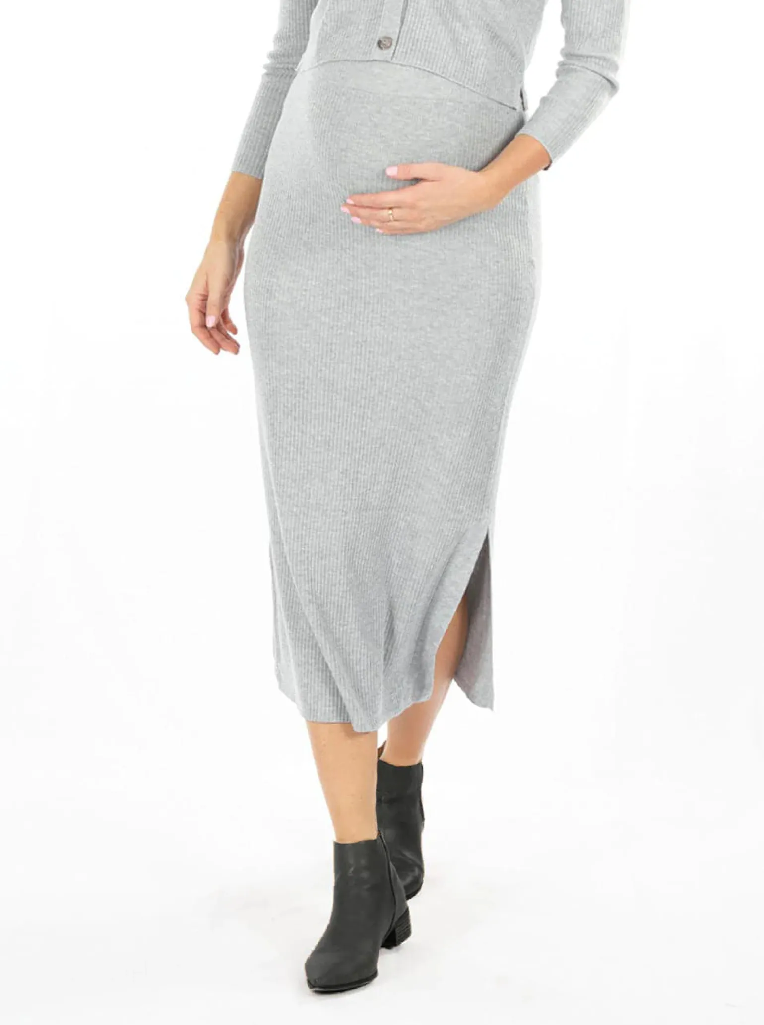 Jade Wool Blend Maternity Midi Skirt in Grey