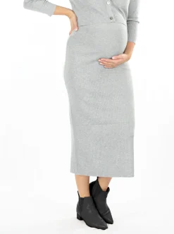 Jade Wool Blend Maternity Midi Skirt in Grey