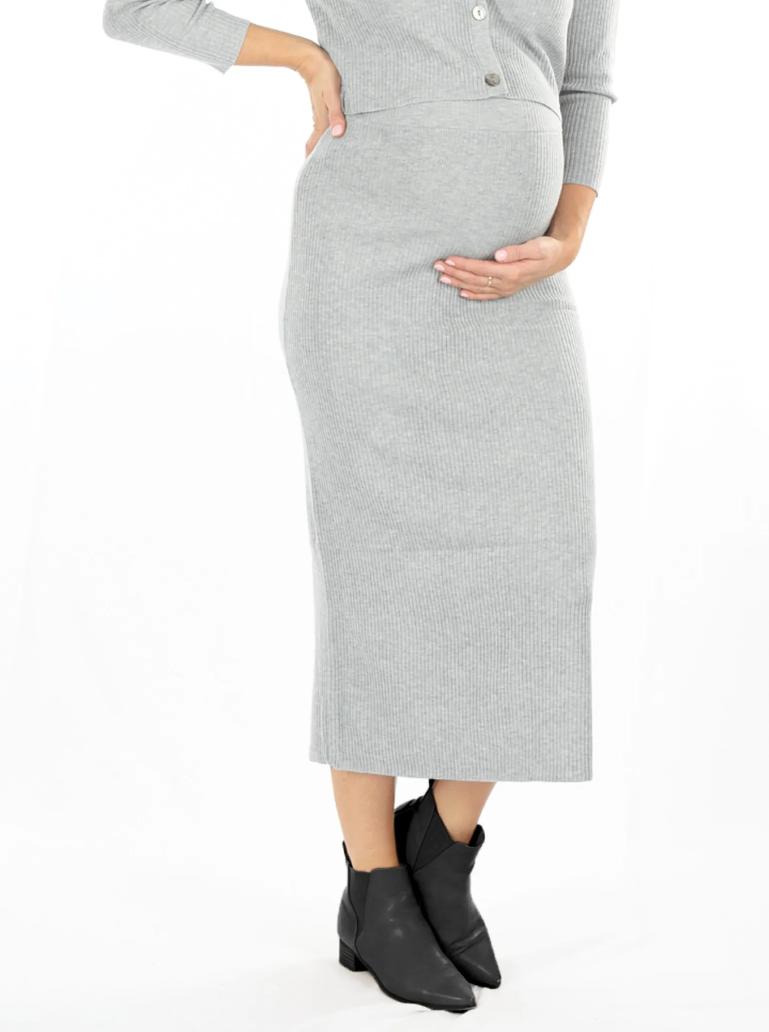 Jade Wool Blend Maternity Midi Skirt in Grey