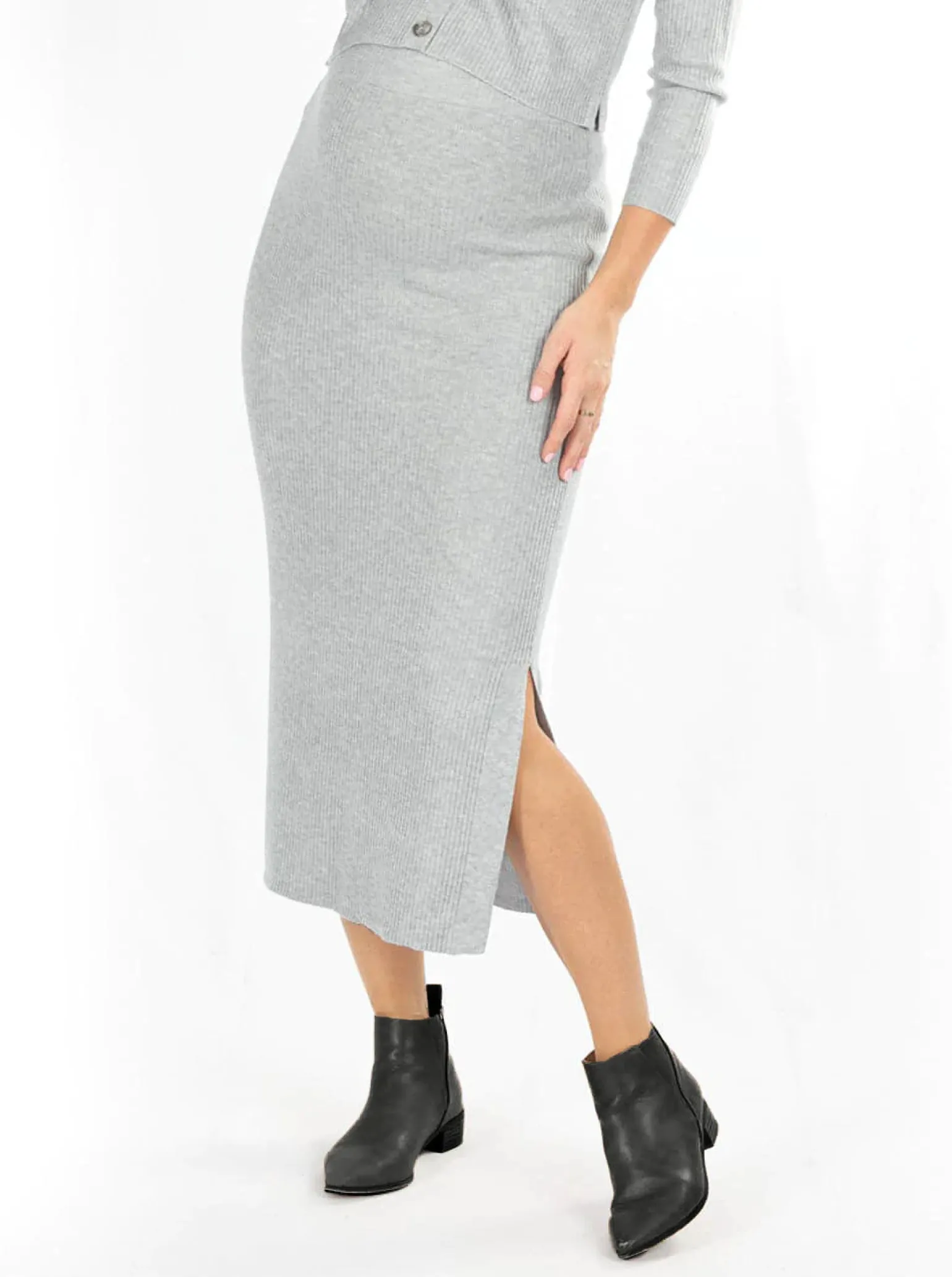Jade Wool Blend Maternity Midi Skirt in Grey