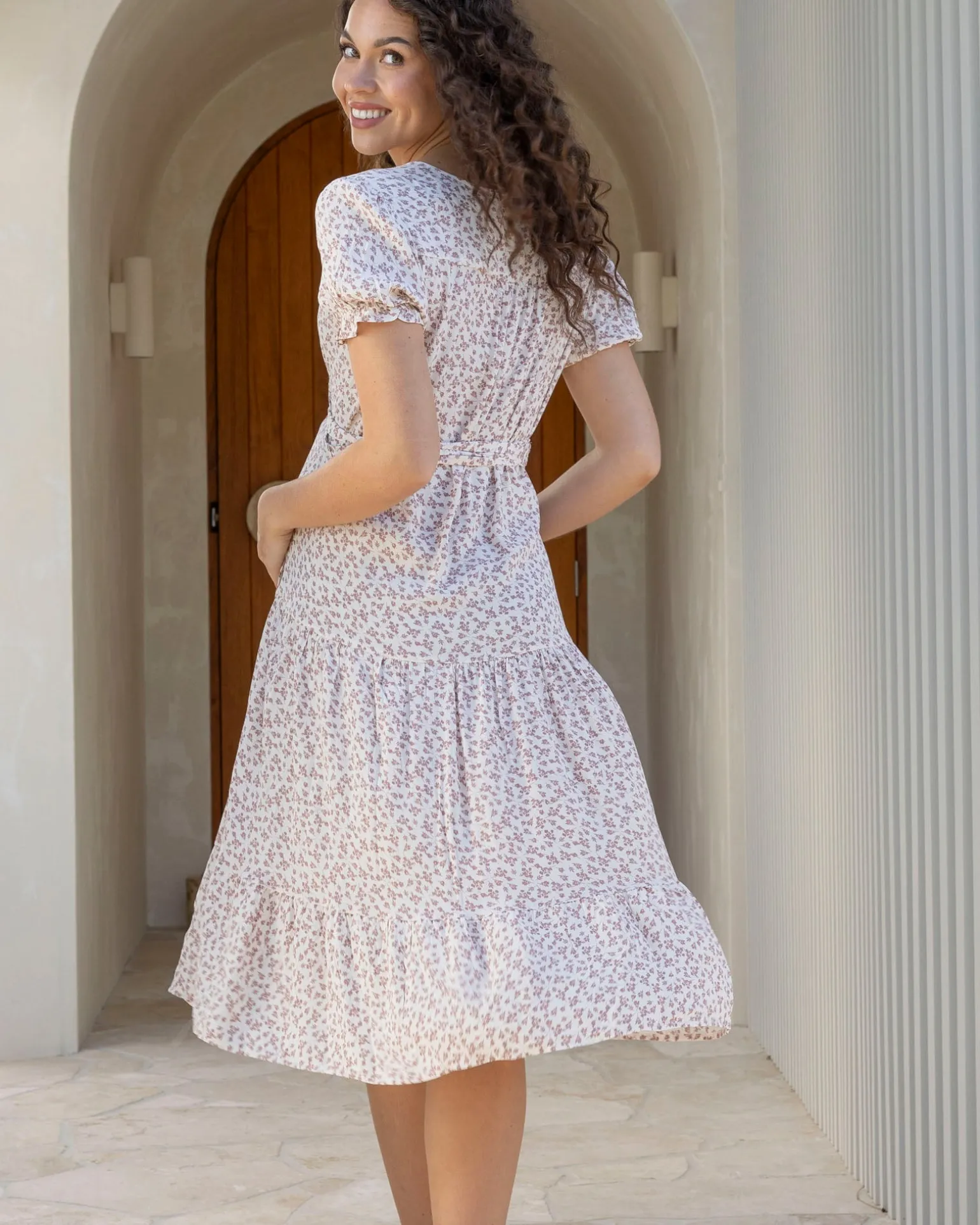 Jasmine Maternity Wrap Dress in Nude Floral