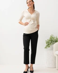 Jenni Half Sleeve Maternity V-Neck Work Top in Apricot