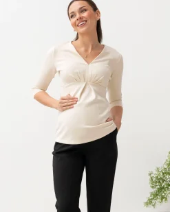 Jenni Half Sleeve Maternity V-Neck Work Top in Apricot